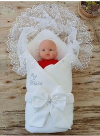Resim Yenidoğan Sahra My Prince Nakışlı Lüks Kundak Bebek Battaniyesi Ekru Ekru 