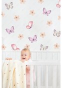Resim MSticker Soft Renklerde Kelebekler Ve Çiçekler Çocuk Bebek Odası Cam Duvar Sticker Seti 