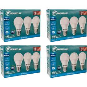Resim Akkurtlar Led Lamba 9W-60W 806 Lümen Beyaz Işık E-27 (12'li EKOPAKET ) 