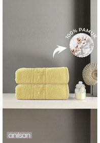 Resim 2'li Greek Sarı El Havlusu - 50x90 Cm, 225 Gr, %100 Pamuk, Spa Ve Otel Havlusu Sarı 