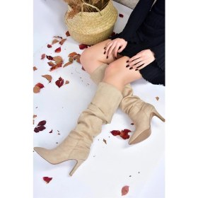 Resim Fox Shoes Ten Süet İnce Topuklu Kadın Çizme 9 cm Topuk Yüksekliği ile Şık Günlük Kullanım L404868002 