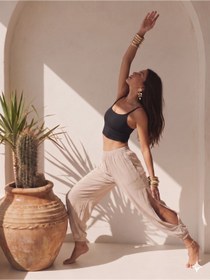 Resim NO 601 Kadın Bej Viskon Yandan Yırtmaçlı Dökümlü Yoga Dansçı Bohem Ventana Şalvar Pantalon 