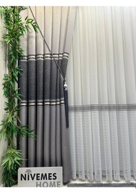 Resim Nivemeshome Anka Gri-siyah 1/3 Sık Pile Fon Perde Apm Gri-siyah 