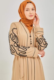 Resim İnci ve Kurdele Nakışı Detaylı Biyeli Abaya Ferace Vizon | 2067623 - 38 / Vizon 
