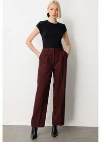 Resim Ekol Kadın Yüksek Bel Bol Paça Pantolon 5019 Bordo Bordo 