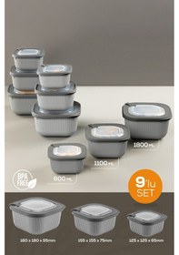 Resim Vienev Mikrodalga Ve Difrize Uygun Vip Kapaklı Özel Saklama Kabı Seti Antrasit 9'Lu 3x 600-1100-1800 ML Antrasit 