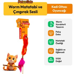 Resim PetzzCats Worm Matatabi ve Çıngırak Sesli Kedi Oltası Oyuncağı Turuncu 42 Cm 