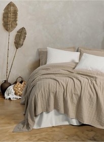 Resim Cotton Box Çift Kişilik Yatak Örtülü Pike Takımı Natura Vilo Bej Çok Renkli 