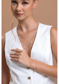 Resim 4,5 Mm Üç İnci Dorika Toplu Doğal İnci Bileklik 19 Cm / Beyaz Beyaz Beyaz Altın 