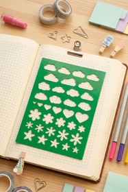 Resim Karmelom Studio Bullet Journal Şekilli Çizim Şablon Cetvel - Bulut, Kalp ve Çiçek Desenli Çizim Aracı 