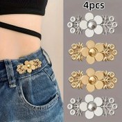 Resim 4 Adet Çiçekli Kot Bel Sıkılaştırıcı, Anında Takılabilir, Metal Pantolon Ayarlayıcı, Çıkarılabilir Dikişsiz kot Pimi, Ayarlanabilir Kemer Çiçekli Toka 
