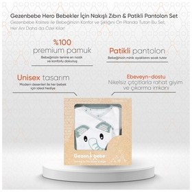 Resim Gezenbebe Hero Bebekler İçin Nakışlı Zıbın Ve Patikli Pantolon Set 3-6 Ay 