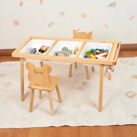 Resim Montessori Ahşap Aktivite Masası - Çam Ağacı (3'lü Sepet) - 40cm / Açılı 