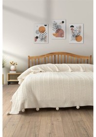 Resim Çift Kişilik Triko Örme Battaniye Krem 