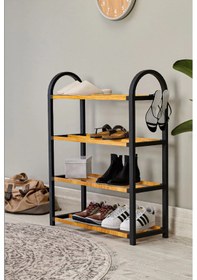 Resim Midi Ahşap Çubuklu Ayakkabılık 4 Bölmeli Düzenleyici Raf Ceviz Siyah 