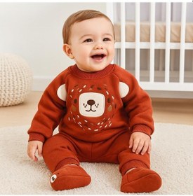 Resim Alpbebe Şirin Bear Surat Panduflu Kışlık 2 Parça Takım Koyu Kahverengi 