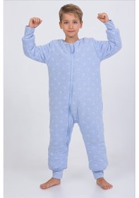 Resim Erkek Çocuk Kalın Elyaf Dolgulu Premium Kalite 2.5 Tog Desenli Uyku Tulumu-mavi-beyaz Beyaz - Mavi 