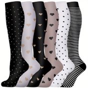 Resim 6 Çift Diz Üstü Kompresyon Çorabı 15-25mmHg Koşu ve Bisiklet için Dolaşım Desteği - Çizgili ve Kalp Desenli Tasarım, Polyester-Spandex Karışımı, Tüm Mevsimler, Çok Renkli Seçenekler, Tam Kompresyon Çorapları, Atletik Diz Üstü, Eğlenceli Tasarım 