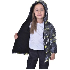 Resim Spor Kız Çocukdijital Desen Polar Su Ve Rüzgar Geçirmez Kapüşonlu Şişme Mont-124 Sarı 