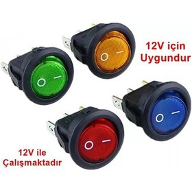 Resim Buharaelektronik-Ic-131A Yuvarlak Işıklı Anahtar On-Off 3P 12Volt 20A Marin 20Mm 1 Adet-Mavi 