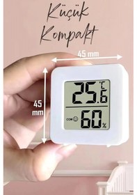 Resim Mini Lcd Dijital Sıcaklık Nem Ölçer Termometre Higrometre - Duvara Takılabilir Beyaz 