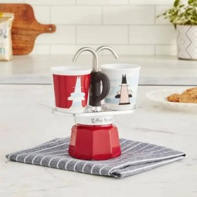Resim Bialetti Mini Express Mokapot Magrite Renkli Espresso Makinesi + 2 Seramik Fincan ile Evde İtalyan Kahvesi 