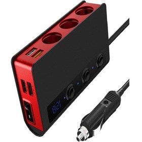 Resim Reedark 180w Hızlı Şarj Çoklu Prizli Usb Araç Şarj Cihazı - Siyah Kırmızı 