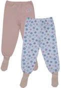 Resim Melekpare Kız Bebek Patikli Pantolon Kendinden Çoraplı Alt Pijama %100 Organik Pamuk Yumuşacık Kumaş 2'li Set 