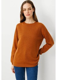 Resim Kadın Sıfır Yaka Klasik Yün Kazak Tarçın Tarçın 