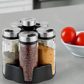 Resim Nehir Carlo 5'li Borosilikat Döner Standlı Baharatlık 