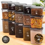 Resim Beyaz Serigrafi Etiketli 15li Peggy Dikdörtgen Saklama Kabı Seti 5x(1500-1150-800 Ml) Antrasit Vienev