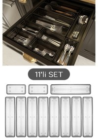 Resim 11'li Modüler Set Kaşıklık Çekmece Içi Düzenleyici Çatal Kaşık Bıçak Düzenleme Organizeri Antrasit 