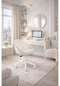 Resim İstiridye Beyaz Ayaklı Çalışma Sandalyesi Bej 