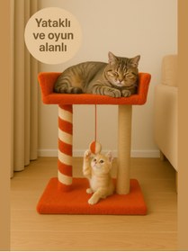 Resim Genel Markalar Peluş Dokulu Yumuşacık 2 Katlı Yataklı-oyun Alanlı Kedi Tırmalama Tahtası 55cm | Soft Renkler 