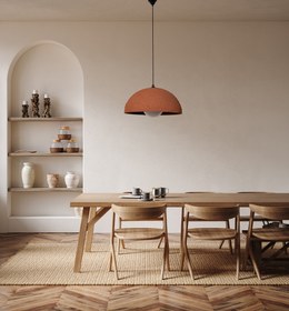 Resim Terracotta Color Handmade Ceramic Pendant Chandelier, Wabi Sabi Ceramic Lamp, - 15" / 40 Cm Diameter 