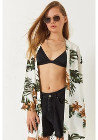 Resim Shade Kadın Çiçek Desenli Kısa Viskon Kimono 60261498 - Ekru 