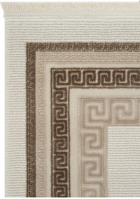 Resim Pella 6814 Kahve Krem Halı Yolluk Oturma Odası Halısı Antre Hol Halısı Klasik Çerçeveli Salon Halısı 