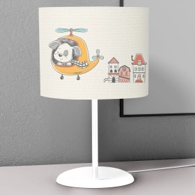 Resim instababyrooms Helikopter Süren Köpek Desenli Çocuk Odası Dijital Baskılı Çocuk Odası Masaüstü Abajur Avize 