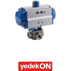 Resim Çift Etkili PNömatik Aktüatörlü Hidrolik 3 Yollu Küresel Vanalar (AISI 316-L Paslanmaz) [T - Tipi] - Viton 