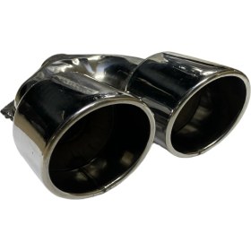 Resim HYM Tuning 100 Lük Yuvarlak Eğik Ağız 100LÜK Çift Çıkış Egzoz Ucu, Paslanmaz Krom 