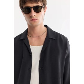 Resim AVVA Erkek Siyah Apaj Yaka Nefes Alan Soft Touch Kısa Kollu Oversize Fit Gömlek A61Y2006 