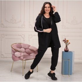 Resim CNG MODA Kadın Büyük Beden Tomy Fermuarlı Kapüşonlu Eşofman Takımı Siyah 