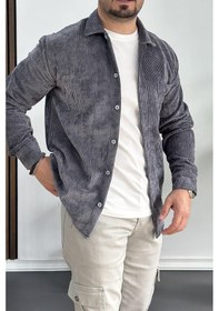 Resim Erkek Kadife Kumaş Gömlek Antrasit Edw214 Antrasit 