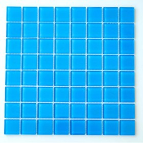 Resim MozaiKristaL Havuz, Mutfak, Banyo, Sauna, Spa, Zemin, Duvar ve Yaşam Alanlarının Tüm Yüzeyleri Için 38X38X4 mm Açık Mavi, 31.5X31.5 Cm. Fileli Kristal Mozaik. ( 10 File = 1 M2 Fiyatıdır ) 