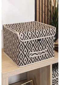 Resim Bohe Çok Amaçlı Kapaklı Kutu, Dolap Raf Düzenleyici, Dekoratif Saklama Kutusu 30x30x23 Cm Gri-beyaz 