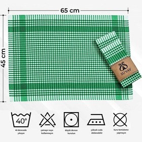 Resim Mutfak Kurulama Bezi 6'lı Mavi Pöti Kareli Bulaşık Kurulama Bezi Servis Peçetesi Beslenme Örtüsü Yeşil 