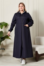 Resim Kadın Büyük Beden Tam Boy Trenç - Lacivert / 4XL 