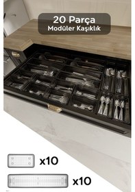 Resim 20'li Modüler Set Kaşıklık Çekmece Içi Düzenleyici Çatal Kaşık Bıçak Düzenleme Organizeri Antrasit 