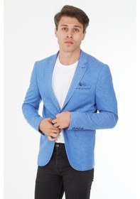 Resim Sposo 5126 Dar Kalıp Yarım Astarlı İndigo Erkek Blazer Ceket İndigo 