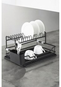 Resim Paslanmaz Alüminyum İki Katlı Siyah Bulaşıklık Modern Tabaklık Siyah 